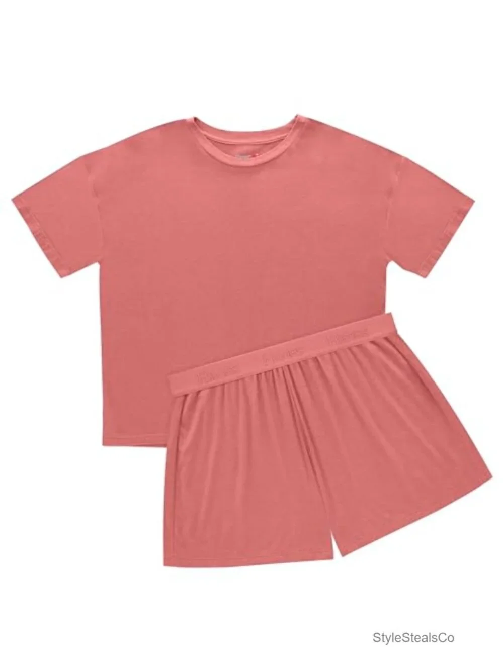 Two-Piece Pajama Set - T-Shirt & Sleep Shorts - Cotton Blend